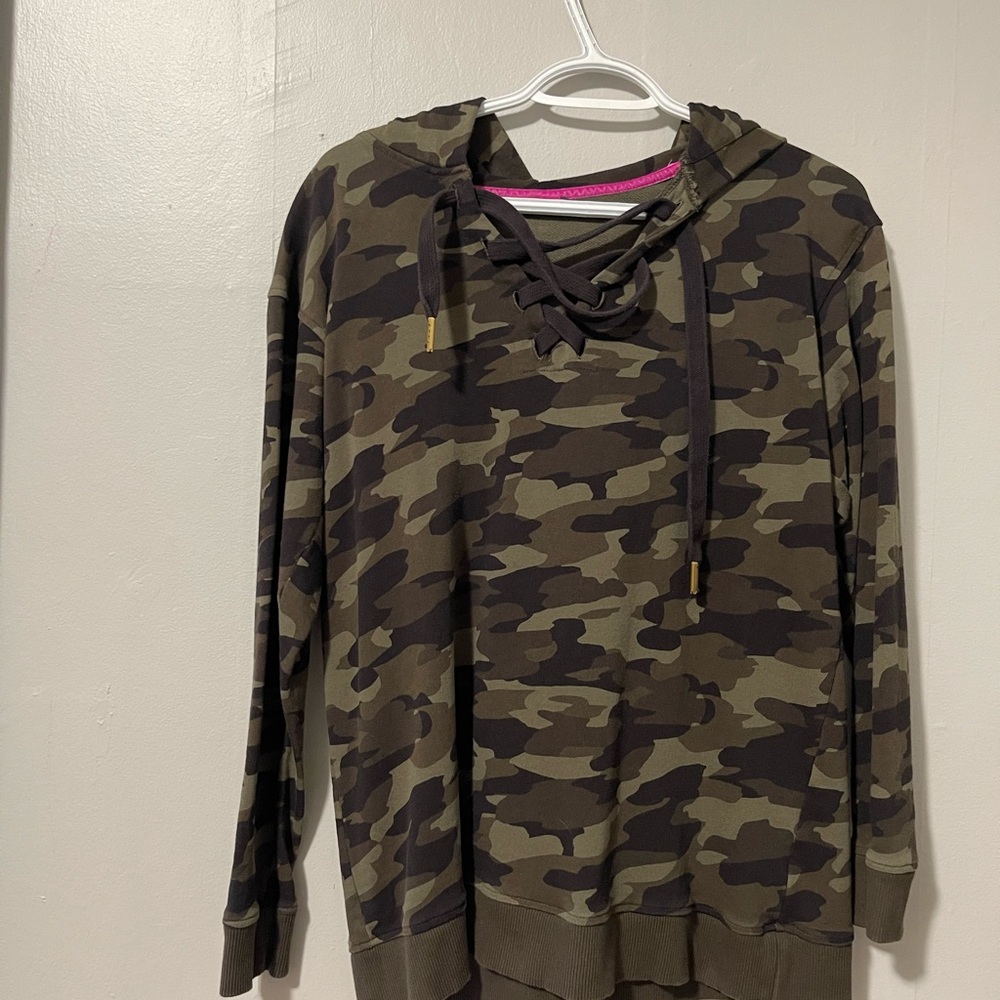 Camo Tie Front Long Sleeve Hoodie